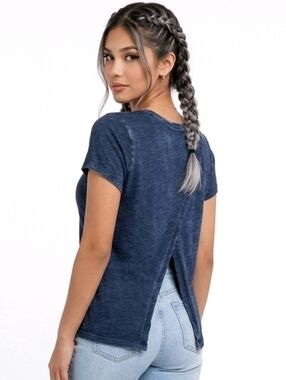 Universal Thread Indingo Distressed Open Back Detail Cap Sleeve Top Size XXL